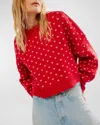 Free People Pattern Easy Street Cropped Sweater In Cherry In Cherry Cream Combo