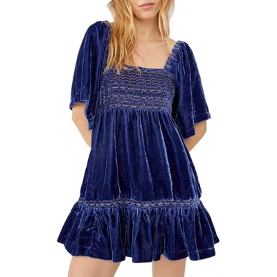 Free People Easy To Love Womens Embroidered Smocked Shift Dress In Blue