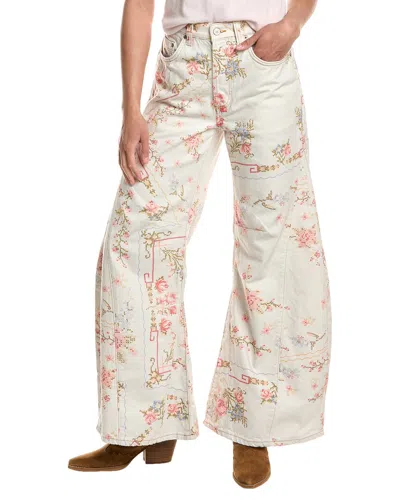 Free People Eden Printed High Ivory Combo Cross Stitch Slouchy Jean