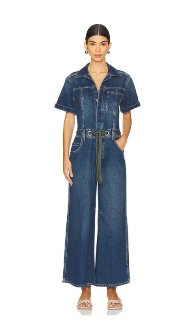 Free People Edison Wide Leg Coverall In Cerulean Skies
