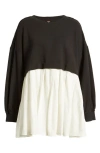 Free People Women's Eleanor Pleated Cotton Sweatshirt In Black Combo