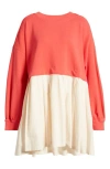 Free People Eleanor Layered Sweatshirt Minidress In Watermelon Wedge