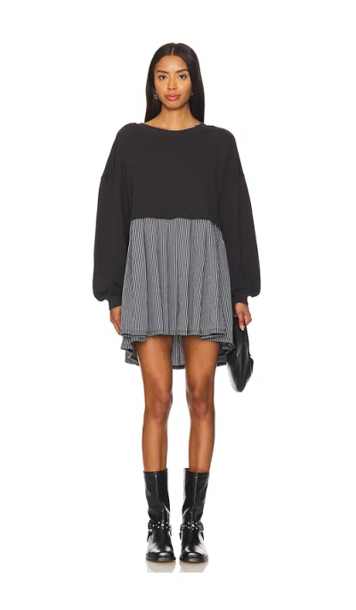Free People Eleanor Striped Dress In 水洗黑色拼接