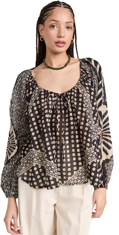 Free People Elena Printed Top In Black Combo
