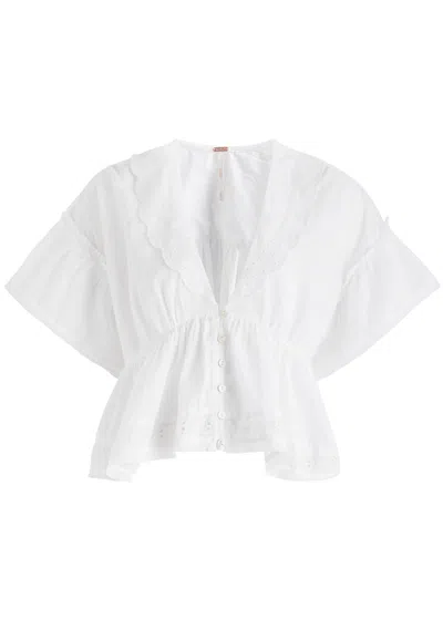 Free People Elle Broderie Anglaise Cotton Blouse In White