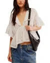 Free People Elle Eyelet Detail Cotton Top In Optic White