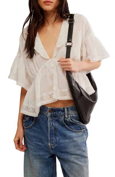 Free People Elle Eyelet Detail Cotton Top In Optic White