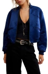Free People Ellie Satin Bomber Jacket In Cosmic In Blue