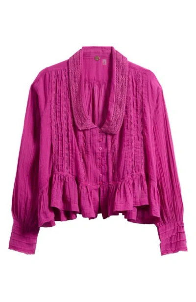 Free People Elodie Lace Trim Ruffle Hem Shirt In Purple