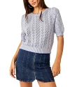 Free People Eloise Open Stitch Puff Shoulder Sweater In Falling Water