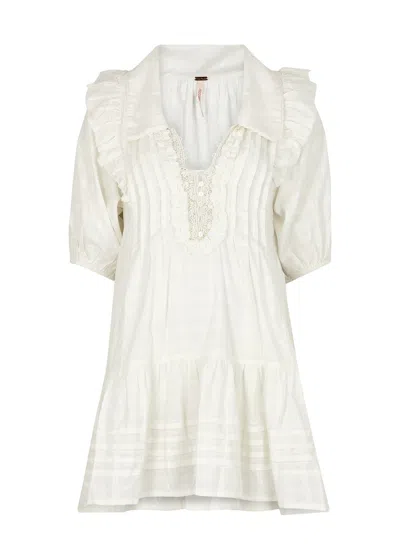 Free People Elora White Ruffled Cotton-blend Mini Dress