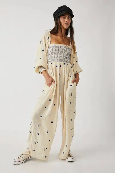 Free People Embroidered Dahlia Jumpsuit In Washed Out In Neutral