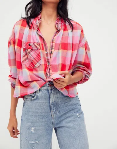Free People Emily Plaid Button-down Top In Pop Combo In Red