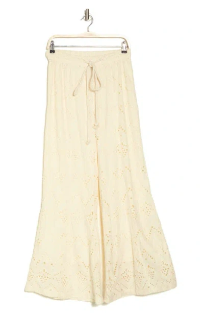 Free People Emma Embroidered Eyelet Cotton Wide Leg Pants In Ivory