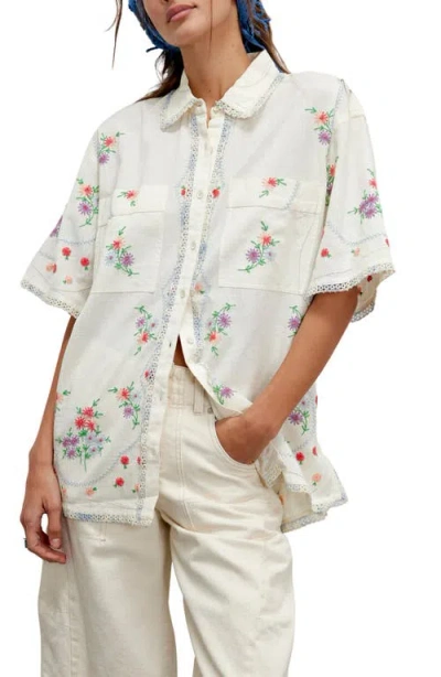 Free People We The Free Emma Embroidered Linen-blend Top In White
