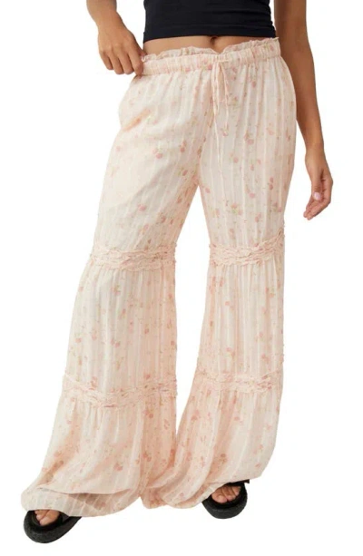 Free People Emmaline Floral Tiered Pants In Peach Combo