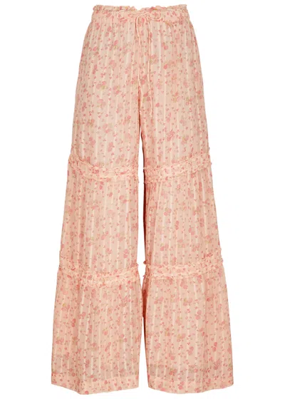 Free People Emmaline Printed Chiffon Trousers In Peach