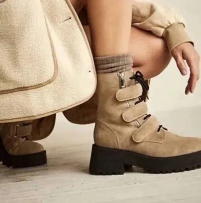 Free People Emmett Lace Up Lug Bootie In Beige In Sand