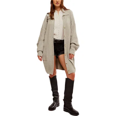 Free People Emmy Collar Rib Cardigan In Sandstorm Heather