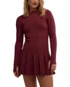 Free People Emmy Mini Dress Women's Red Stretch Pleated Skirt Long Sleeve Ddr271 In Red