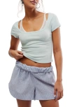 Free People End Game Pointelle Baby Tee In Pale Aqua In Pale Aqua