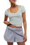 Free People End Game Pointelle Baby Tee In Pale Aqua In Multi