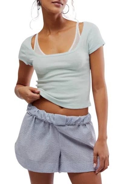 FREE PEOPLE END GAME POINTELLE BABY TEE IN PALE AQUA