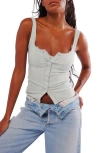 Shop Free People End Game Pointelle Button-up Tank In Pale Aqua