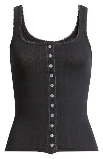 Free People End Game Pointelle Button-up Tank In Black