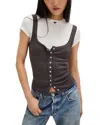 Free People End Game Pointelle Button-up Tank In Volcanic Glass
