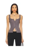 Free People End Game Pointelle Button-up Tank In Volcanic Glass