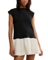 Free People Enya Mixed Media Minidress In Black Comb