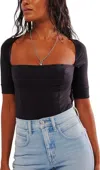 Free People Everly Squareneck Bodysuit In Black In Black