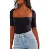 Free People Everly Square Neck Bodysuit In Black