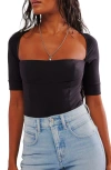 Free People Everly Square Neck Bodysuit In Black