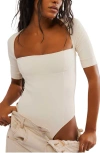 Free People Everly Square Neck Bodysuit In Tofu