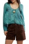Free People Evermore Lace Inset Semisheer Cotton Top In Blue