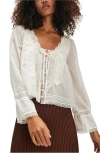 Free People Evermore Lace Inset Semisheer Cotton Top In White