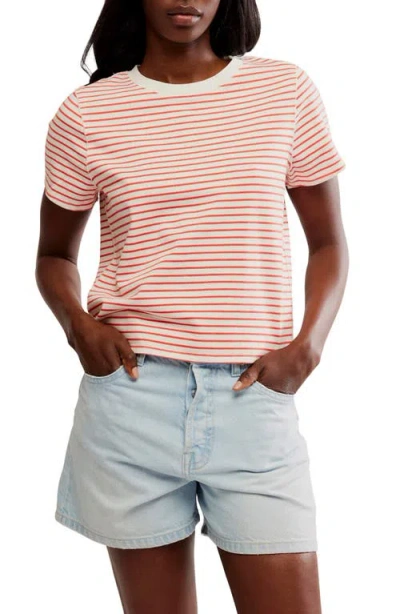 Free People Everyday Stripe Cotton T-shirt In Ivory Combo