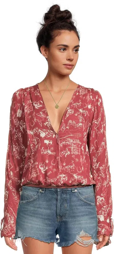 Free People Everything's Rosy Bodysuit In Western Print In Multi
