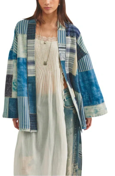 Free People Evie Cotton Patchwork Kimono In Blue