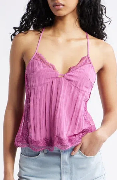 Free People Eye Candy Open Back Lace Trim Camisole In Pink/white