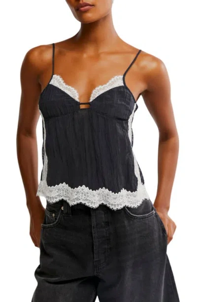 Free People Eye Candy Open Back Lace Trim Camisole In Black/white