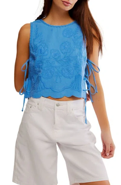 Free People Faded Gardens Embroidered Cotton Tank In Blue Marina