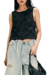 Free People Faded Gardens Embroidered Cotton Tank In Washed Black