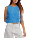 Free People Faded Gardens Embroidered Cotton Tank In Blue Marina