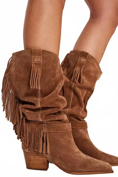 Free People Faith Fringe Western Boots In Fadded Saddle Suade In Brown