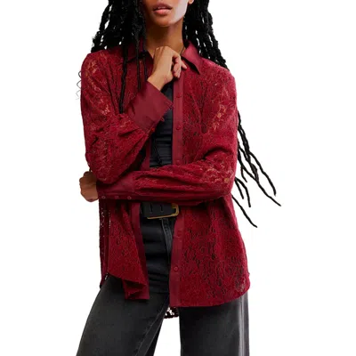 Free People Faith Lace Button-up Shirt In Cabernet Red In Burgundy
