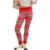 Free People Falala Fair Isle Leggings In Red Combo