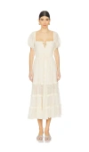 Free People Falling Sun Puff Sleeve Midi Dress In Cream